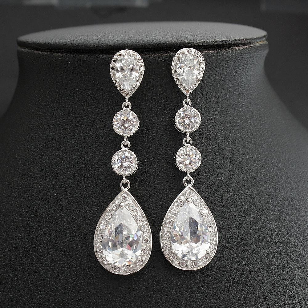 Long Bride Earrings Silver- Evana