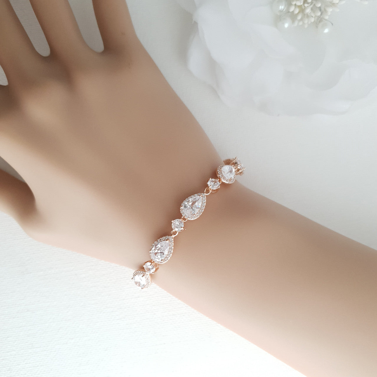 Silver Wedding Bracelet with Teardrops-Emma