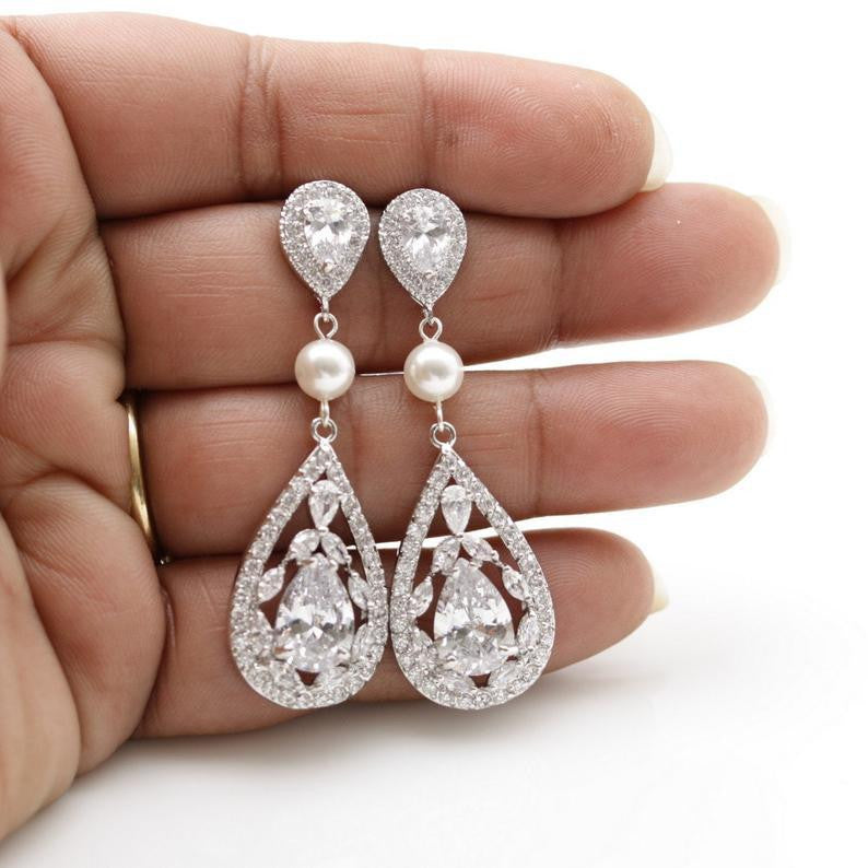 Gold Cubic Zirconia Earrings-Esther