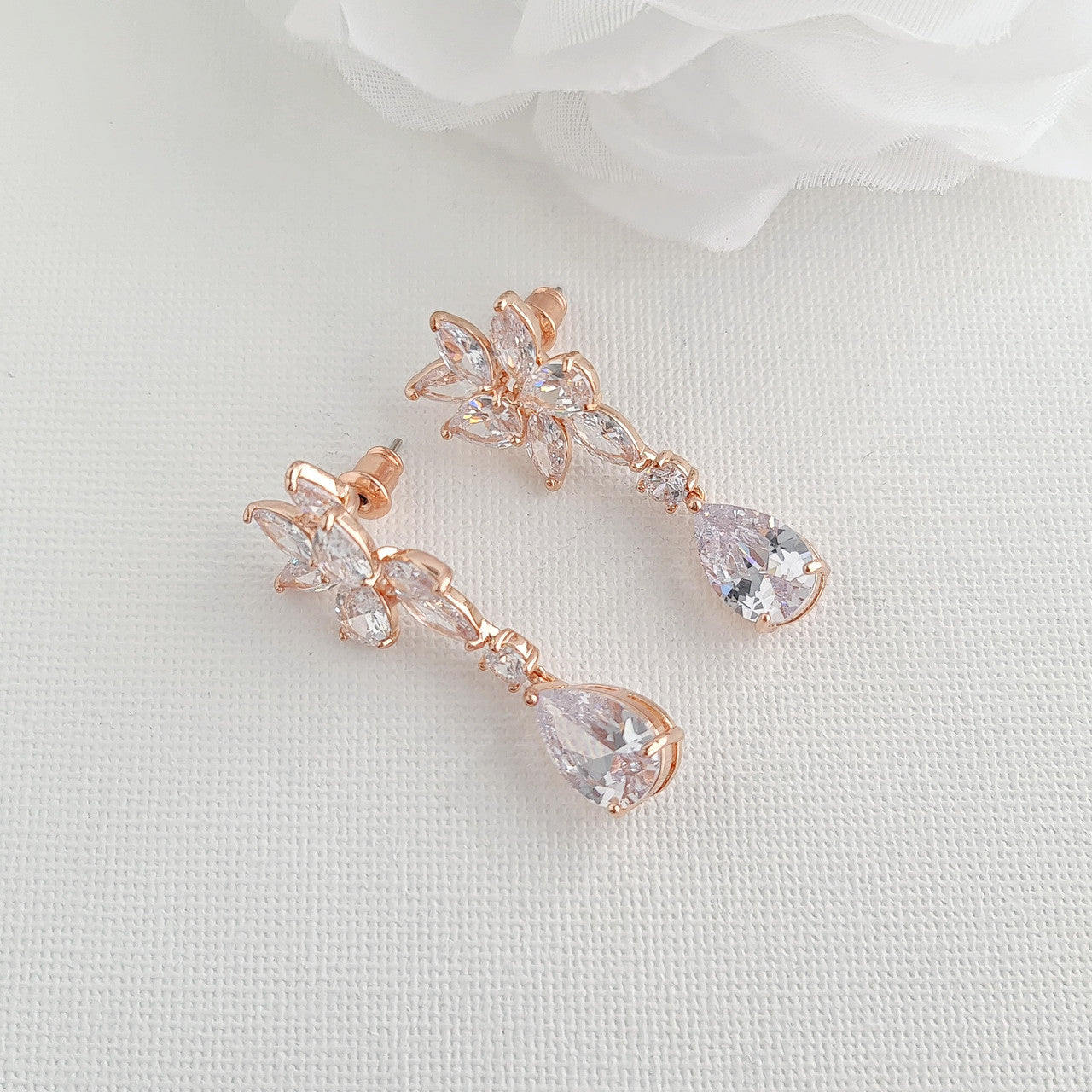 Rose Gold Floral and Teardrop Earrings For Brides-Ivy