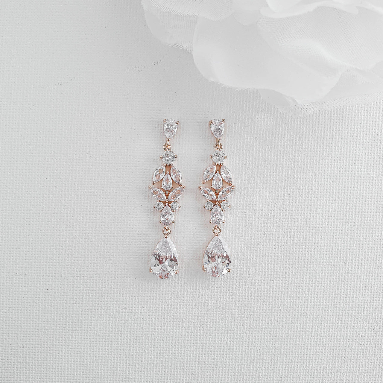 Rose Gold and Cubic Zirconia Earrings-Anne