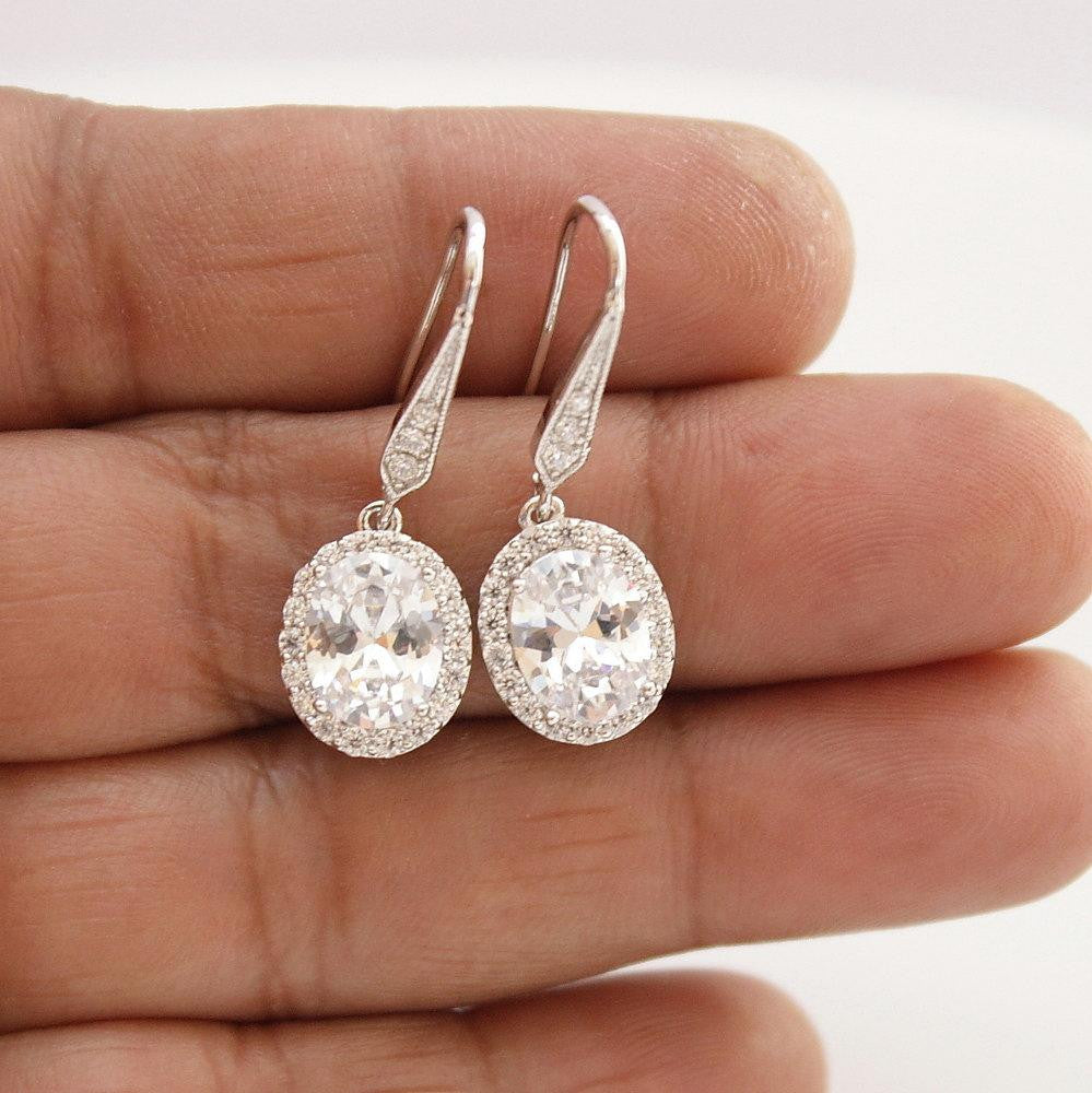small  Silver & CZ dangle earrings- Poetry Designs