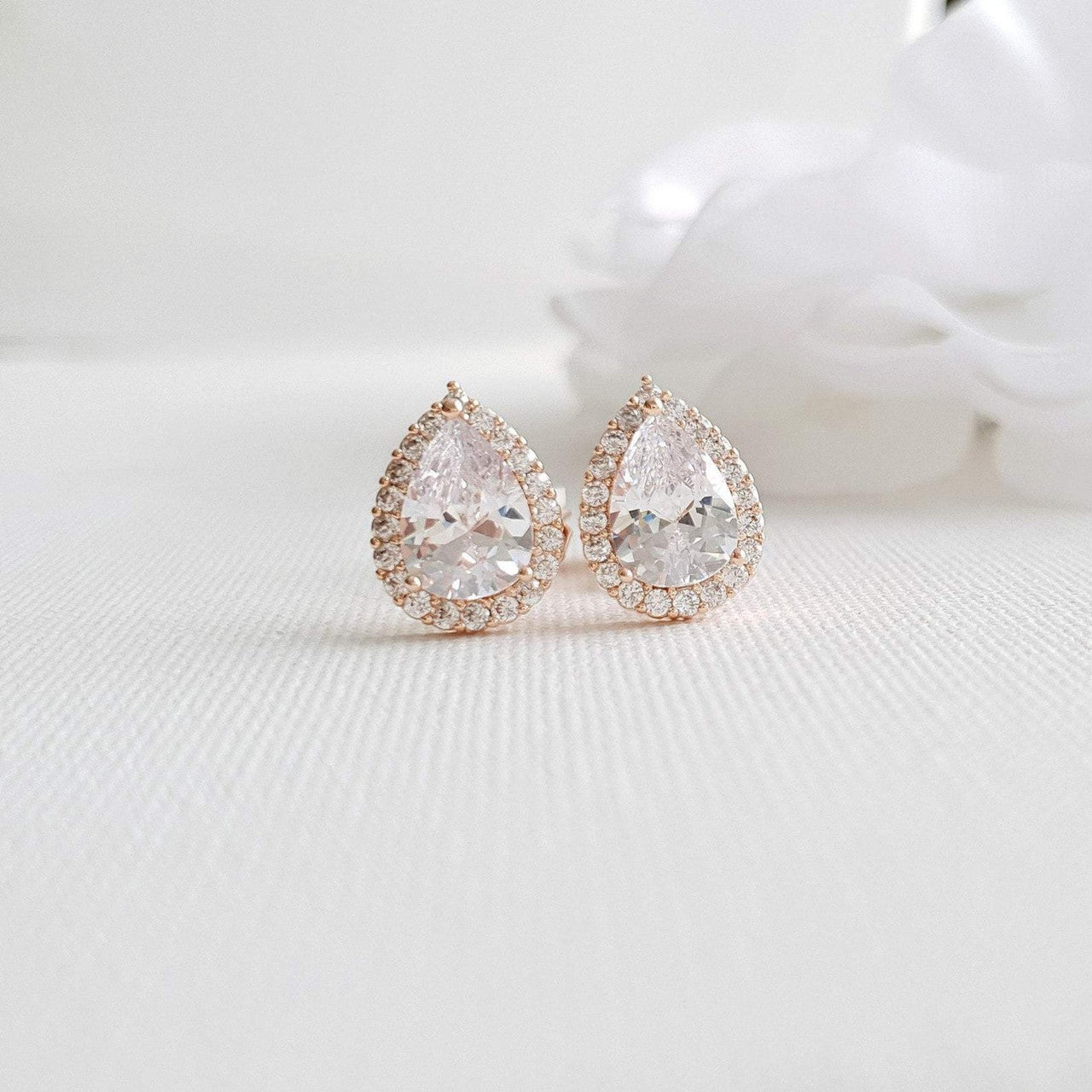 Gold Clip On Earrings in Teardrop CZ for Brides Bridesmaids-Emma