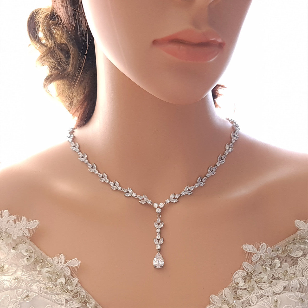 Rose Gold Statement Necklace with Simple Backdrop for Weddings-Anya