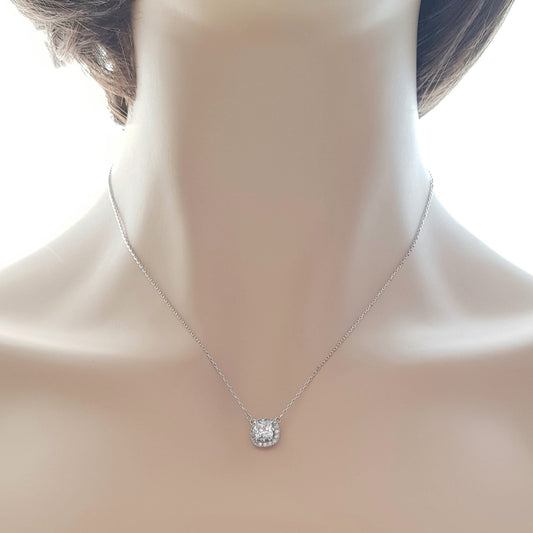 Silver Square Cubic Zirconia Pendant-Azure Clear