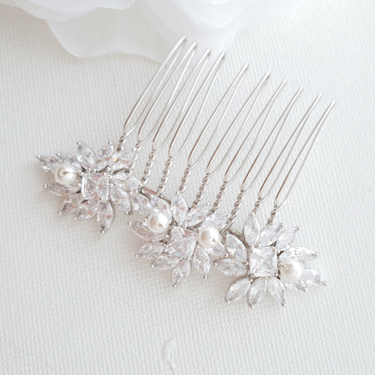 Crystal Flower Gold Hair Comb for Weddings-Bridget