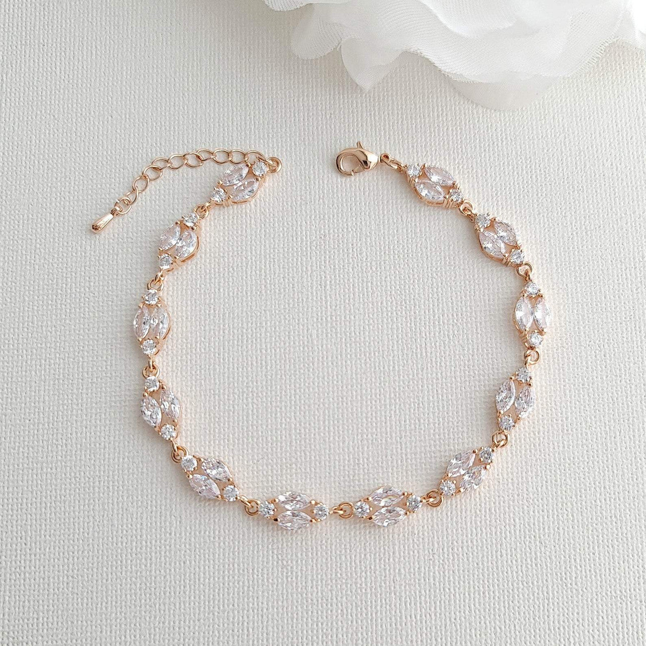 Rose Gold Back Jewellery Set with Necklace Bracelet Earrings for Weddings-Hayley