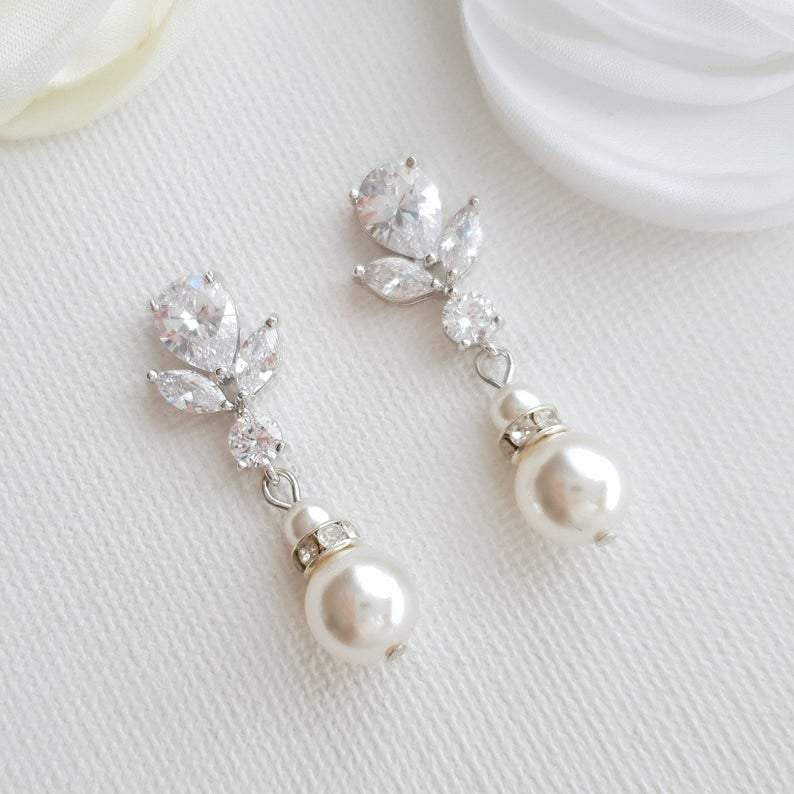 Gold Earrings for Weddings with Pearl Drops-Nicole