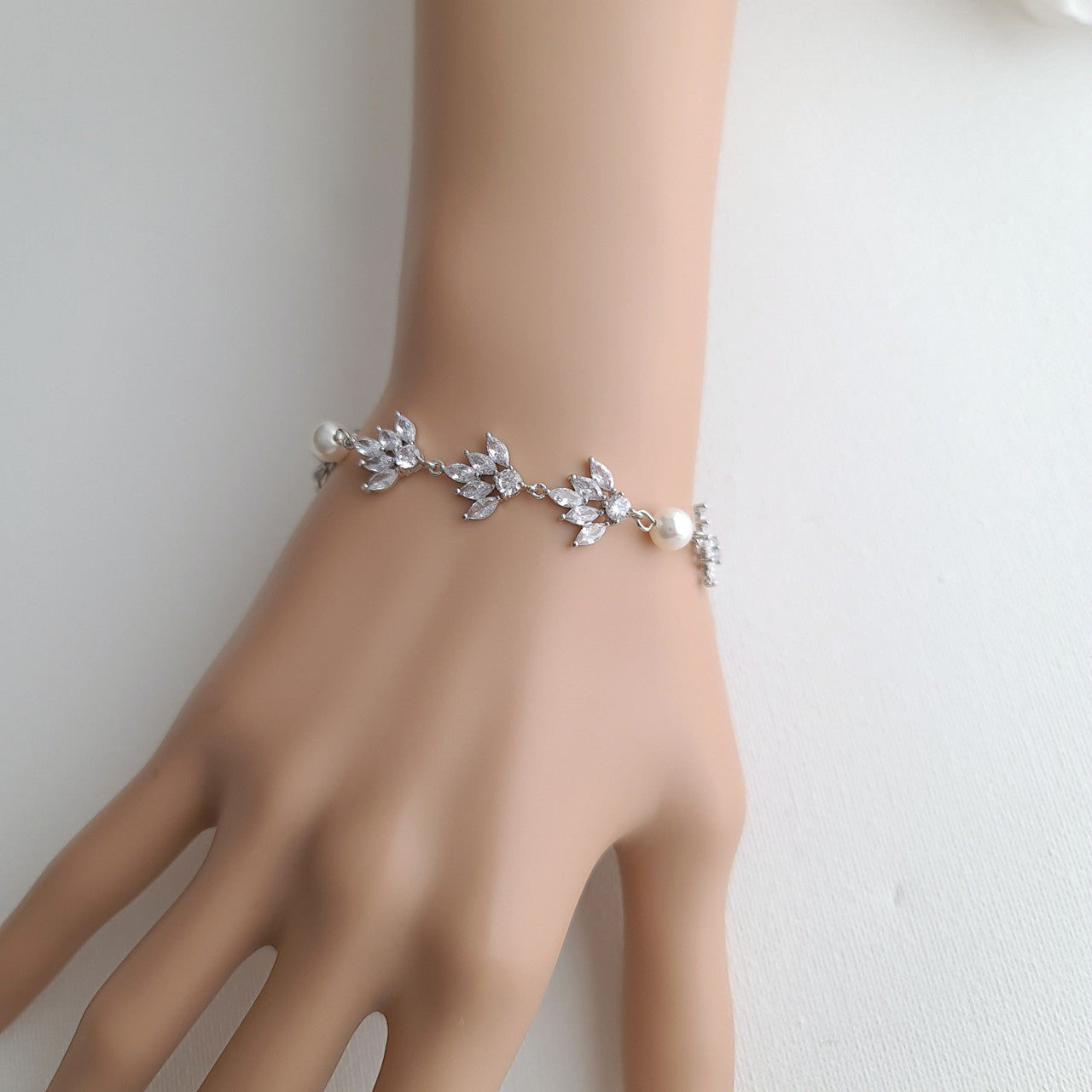 Wedding Earrings and Bracelet Set Silver- Rosa