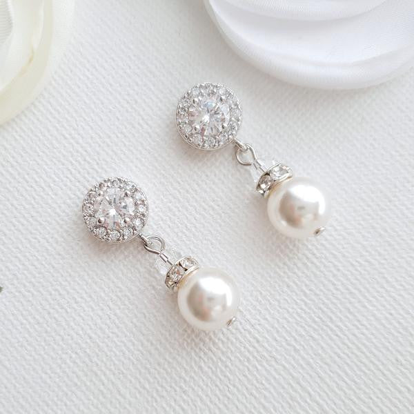 Simple silver Drop Pearl Earrings