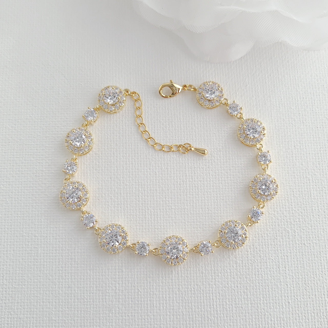 Round Crystal Earrings and Bracelet Set in Gold for Brides-Reagan