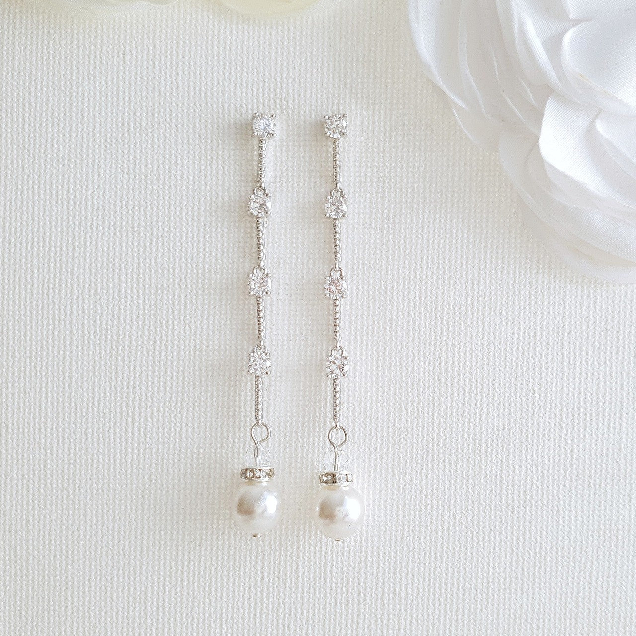 Slim & Long Pearl Earrings for Weddings-Ginger