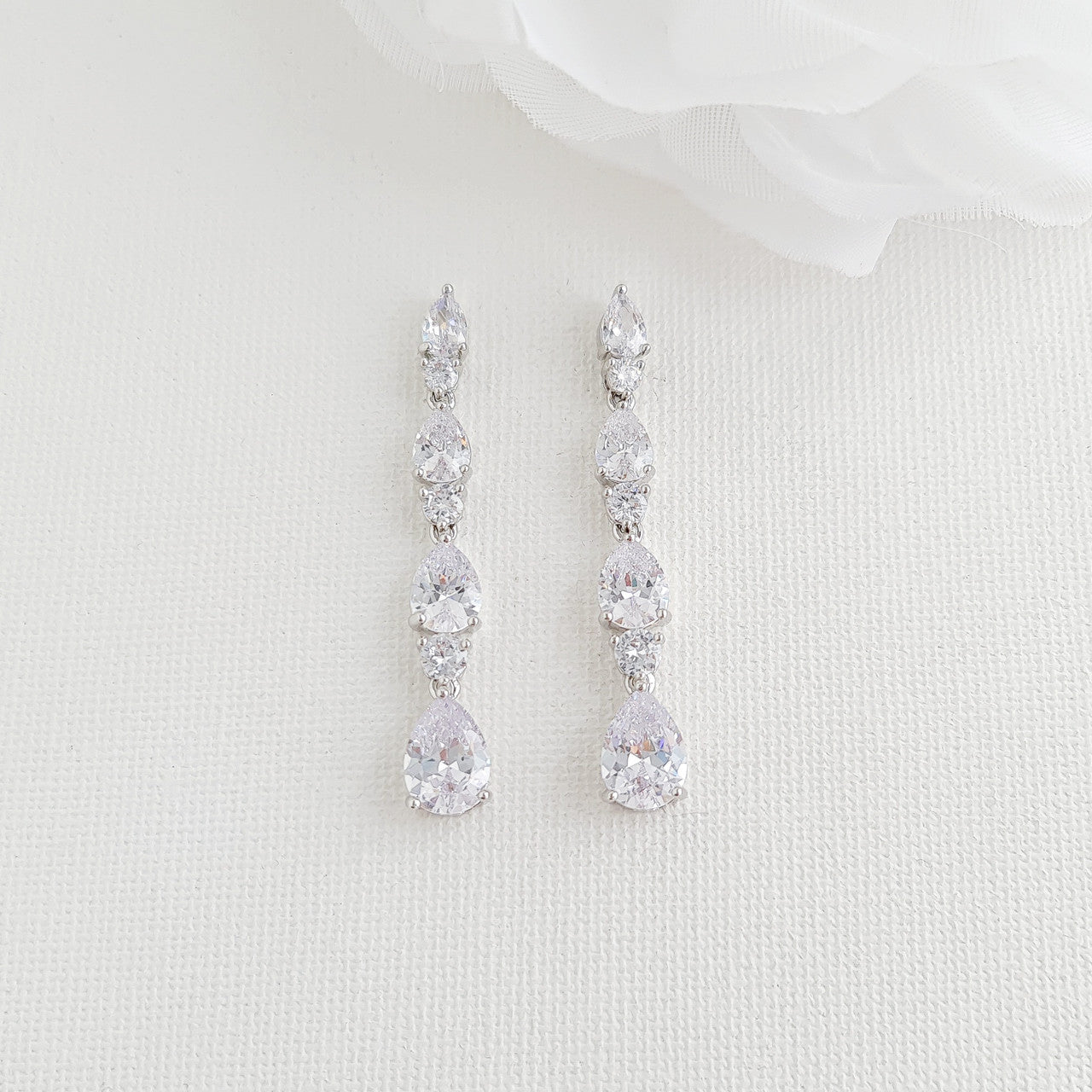 Bridal Drop Earrings in Rose Gold with Small CZ Teardrops-Hazel
