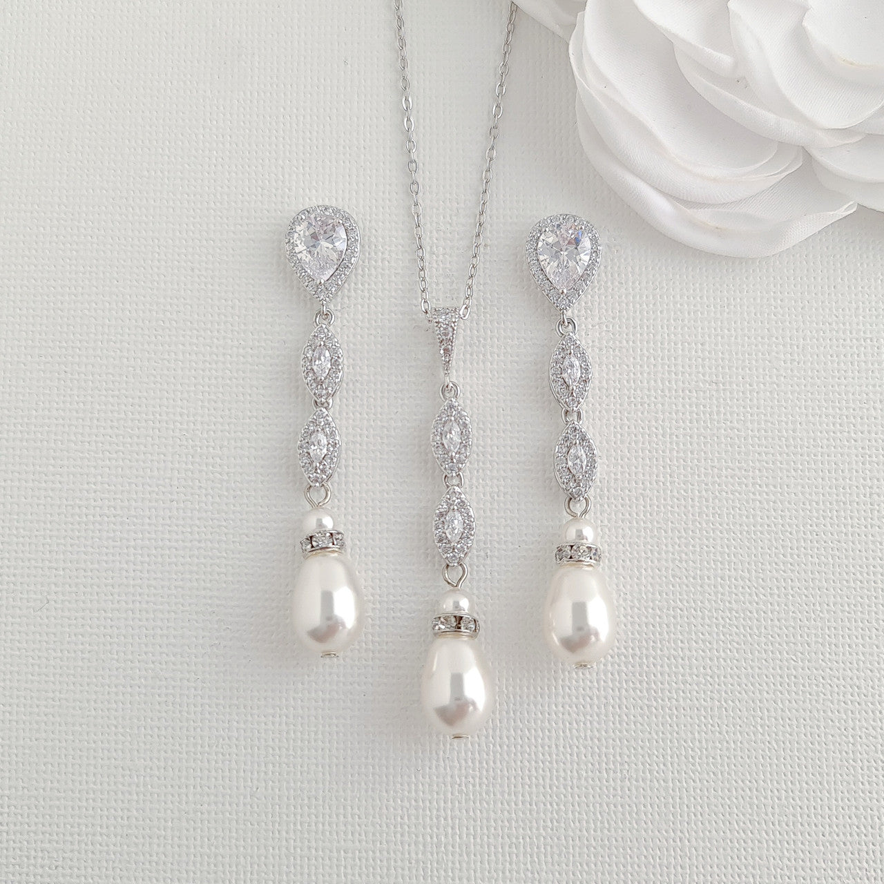 Silver Bridal Jewellery Set with Pearls- Abby