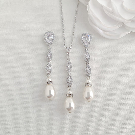 Silver Bridal Jewellery Set with Pearls- Abby