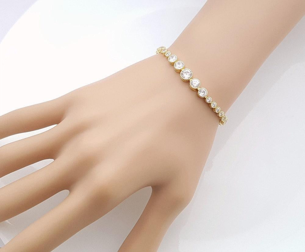 Gold Bridal Bracelet, Gold Bridesmaid Bracelet, Wedding Tennis Bracelet, Rose Gold, Crystal Wedding Bracelet, Wedding Jewelry, Zara