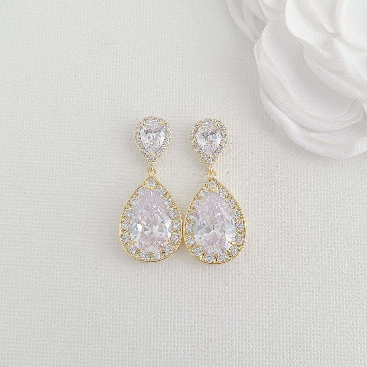 Wedding Earrings in Crystal Teardrops for Brides- Evelyn