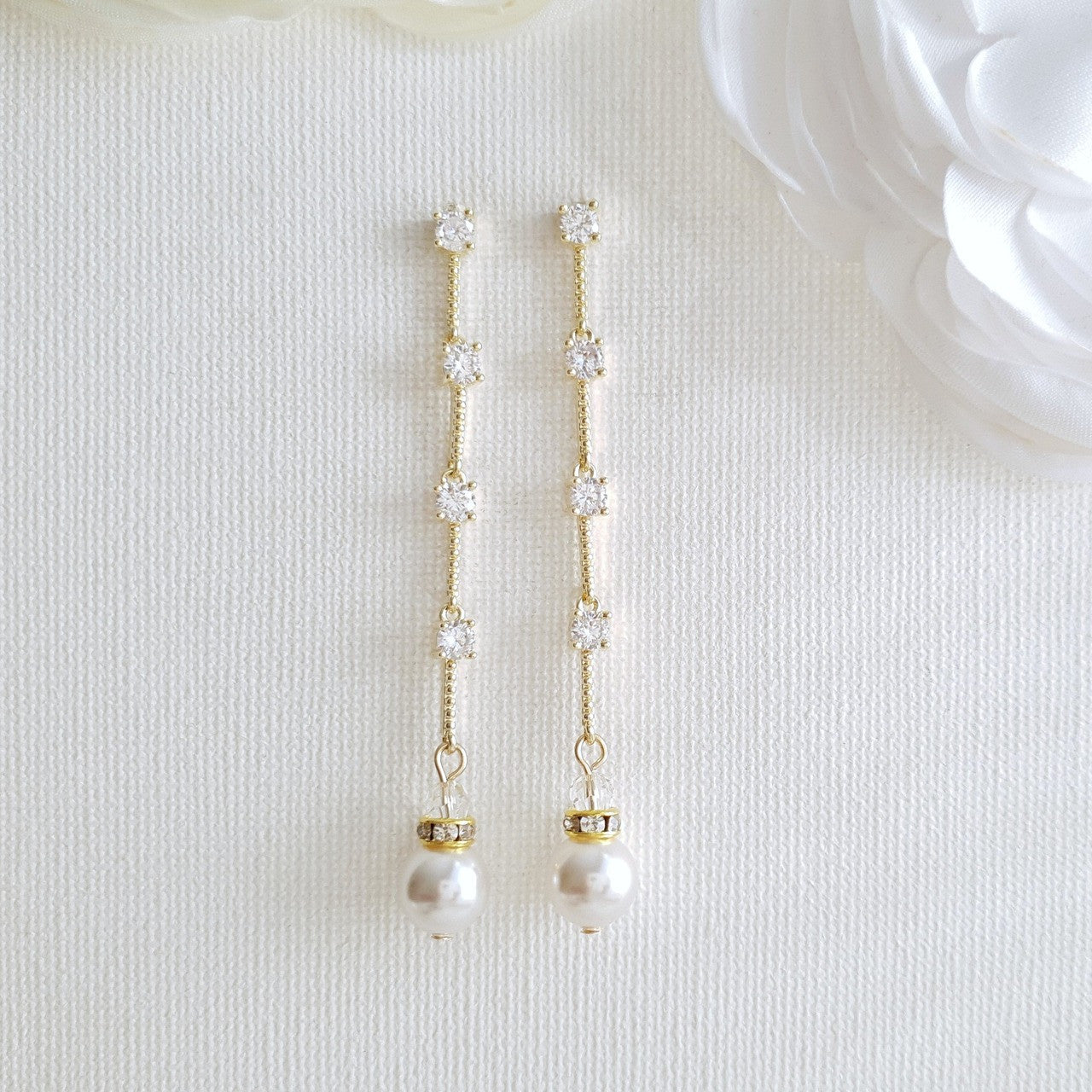 Rose Gold Long Earrings for Brides-Ginger