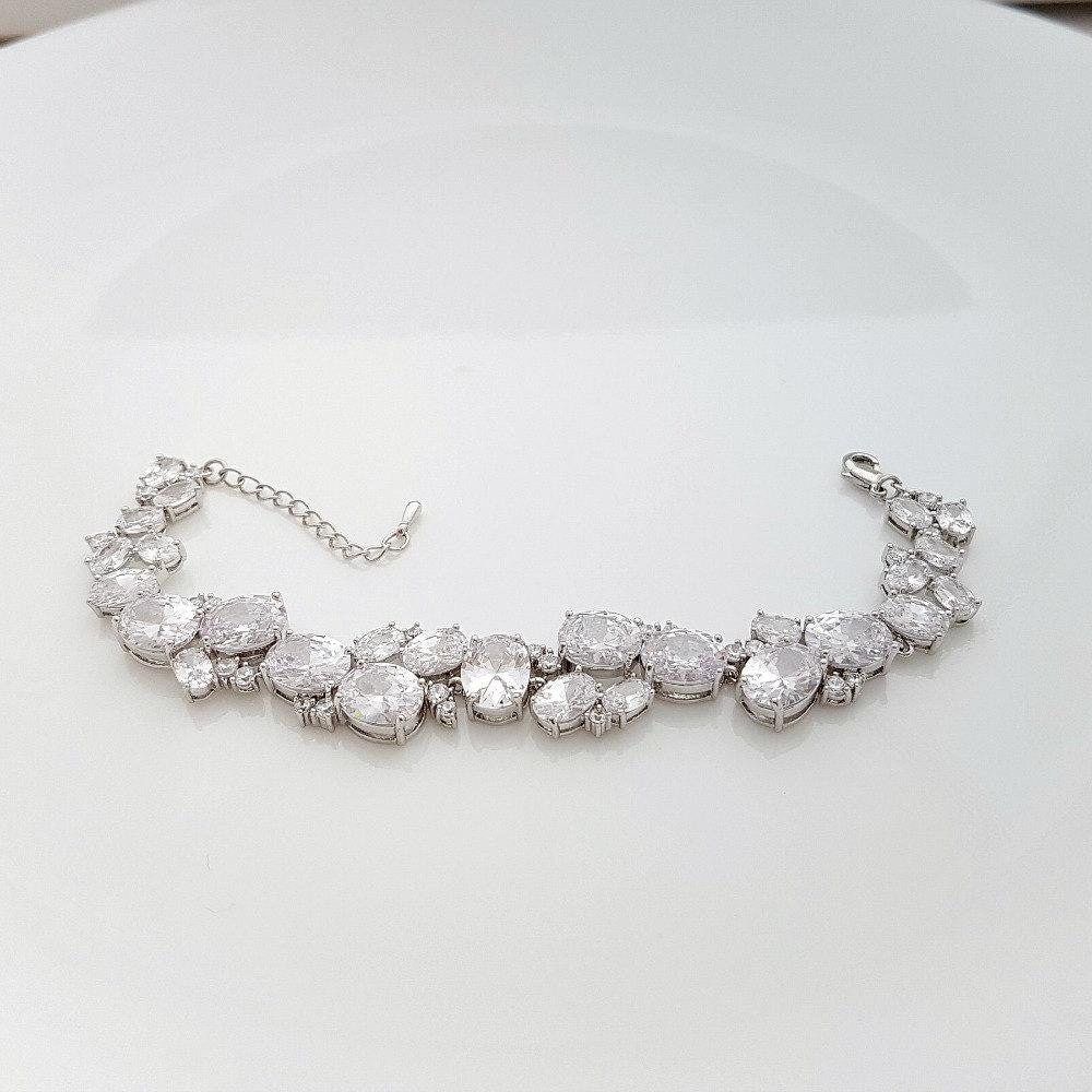 Gold Wedding Bracelet, Oval Crystal Bridal Bracelet, Gold Wedding Bridal Jewelry, Rose Gold Bracelet, Bracelet for Bride, Emily
