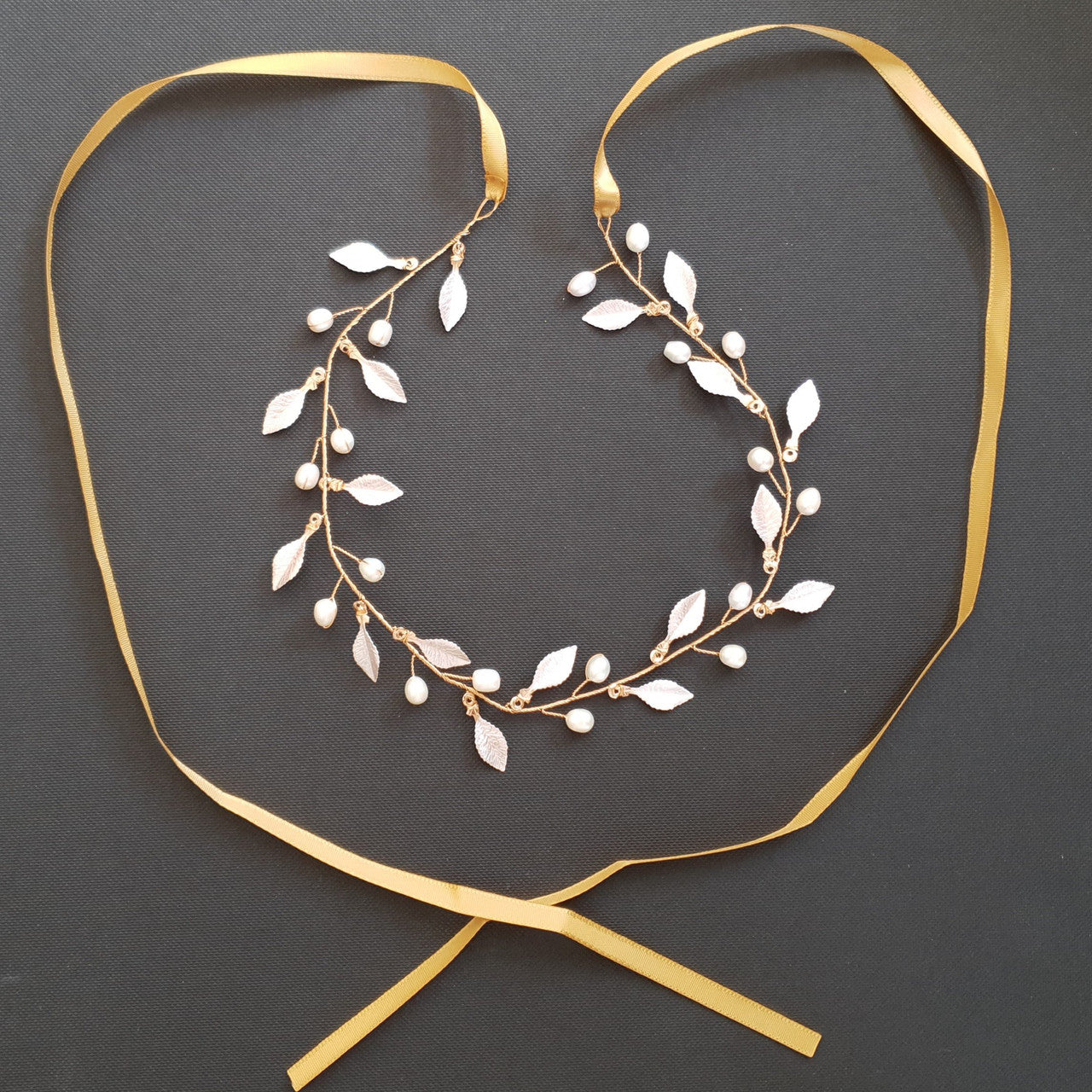 Rose gold Leaf Headband with Pearls-Sweet Peas