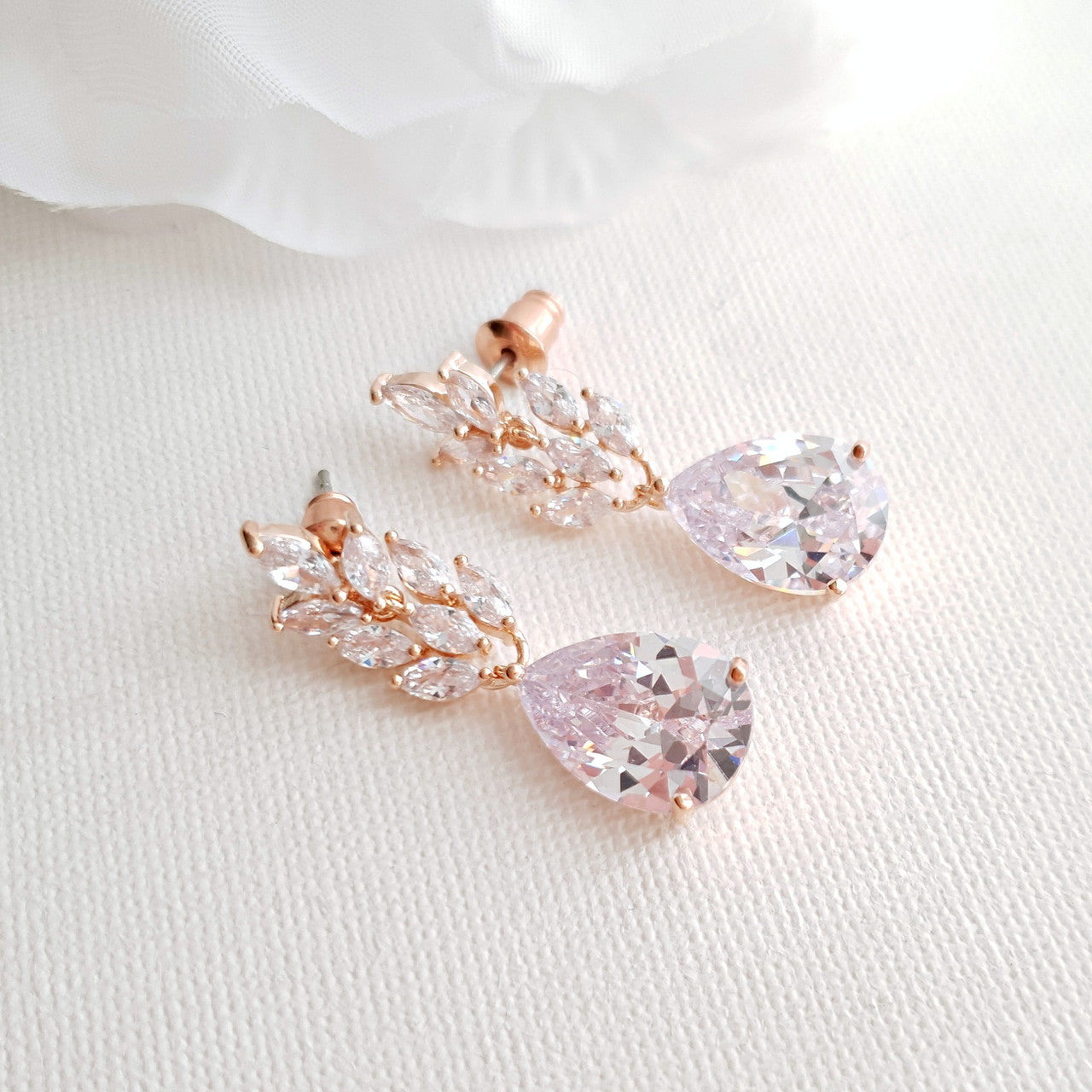 Rose Gold Leaf Bridal Earrings-Willow