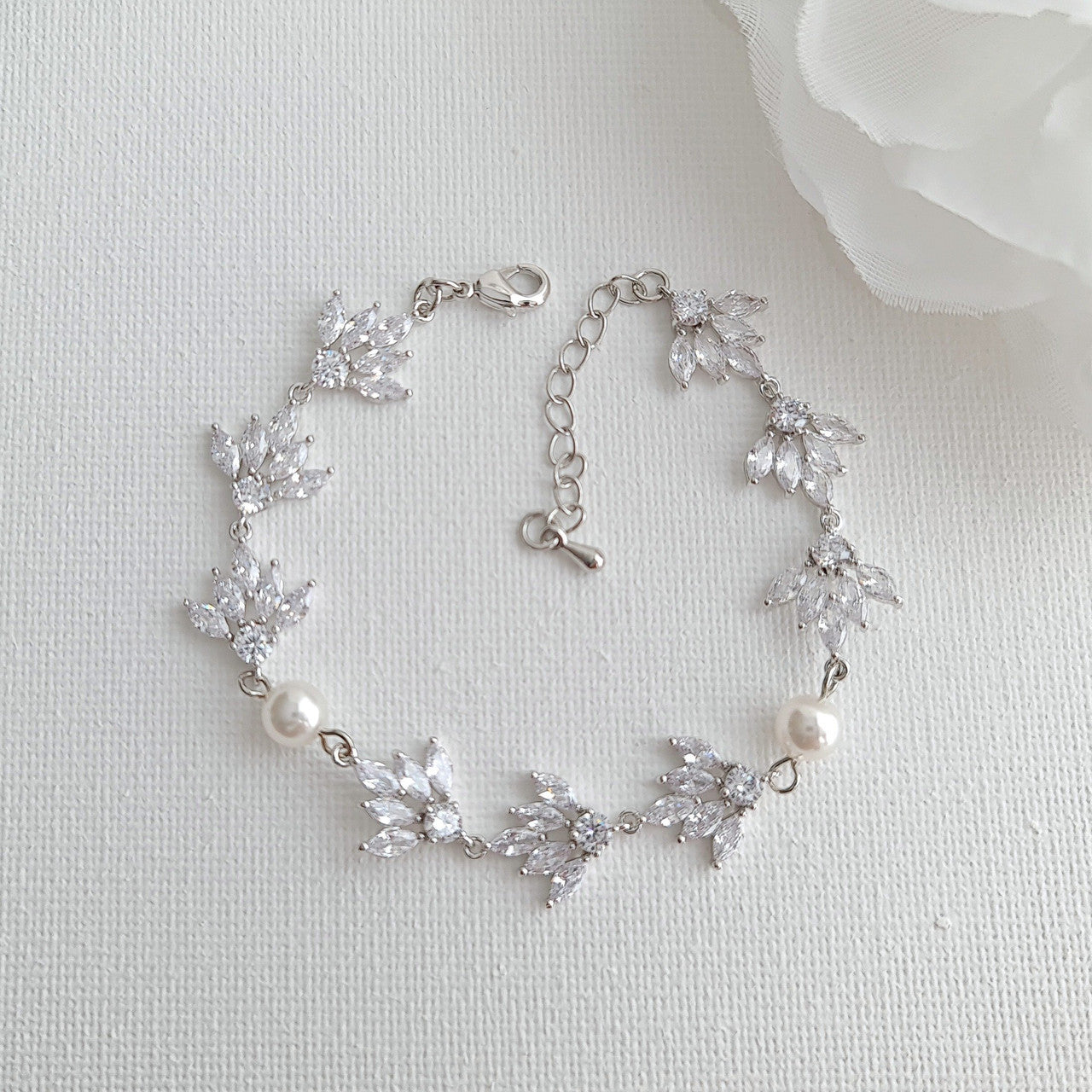 Wedding Earrings and Bracelet Set Silver- Rosa