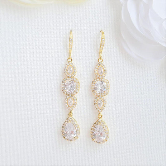 Gold Drop Earrings Weddings- Gianna