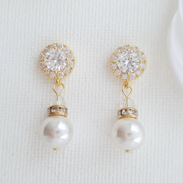 Simple yellow Gold Drop Pearl Earrings