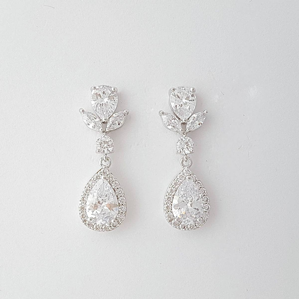Rose Gold Drop Wedding Earrings-Emma