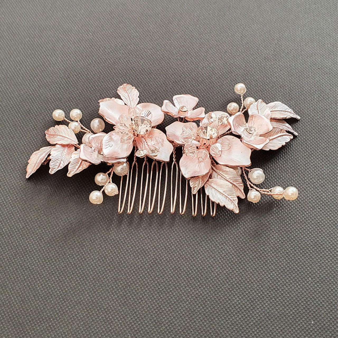 Gold Hair Comb with Flower and Leaf-Azalea