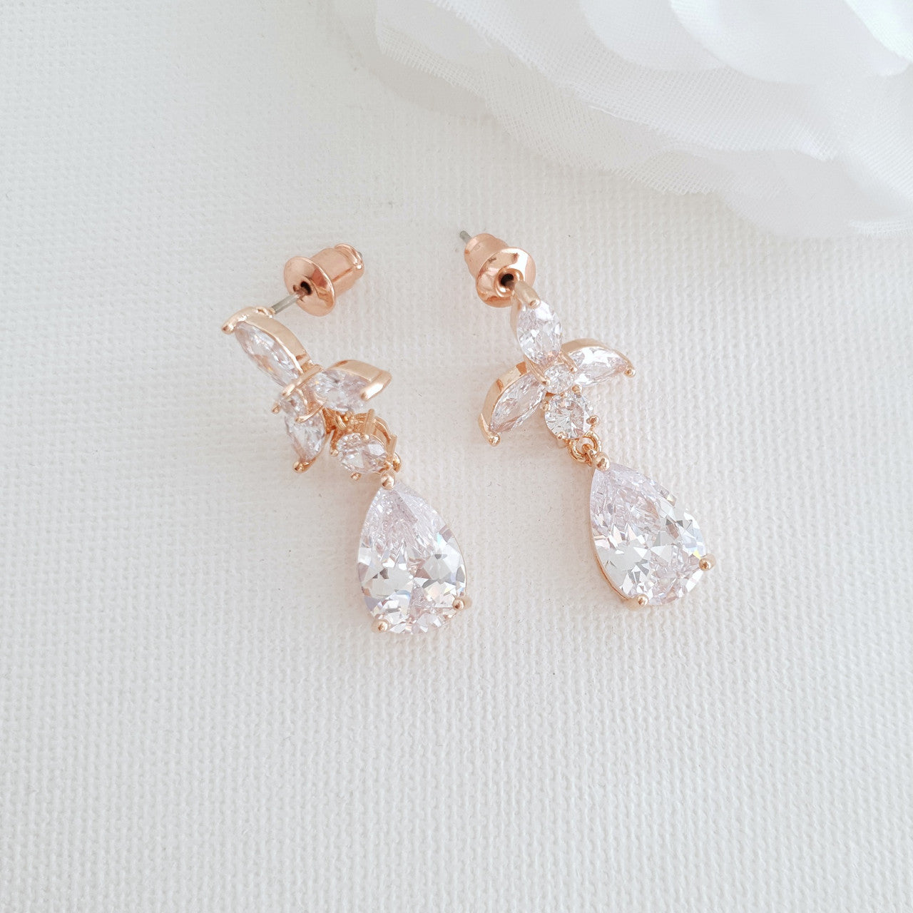 Rose Gold Floral Bridal Earrings for Brides and Weddings- Poetry Designs