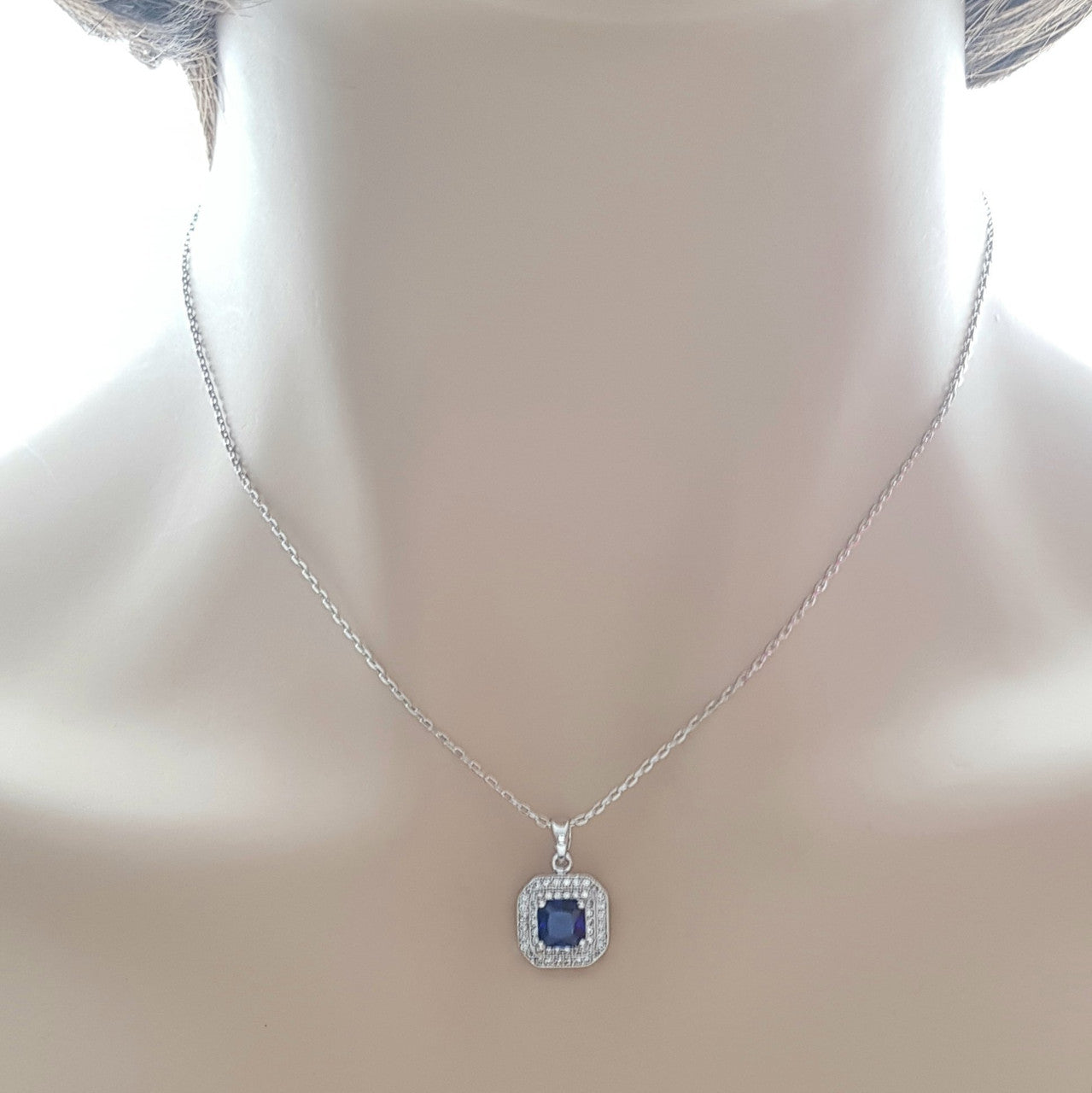 Blue Sapphire Cubic Zirconia Necklace Pendant- Quad Blue