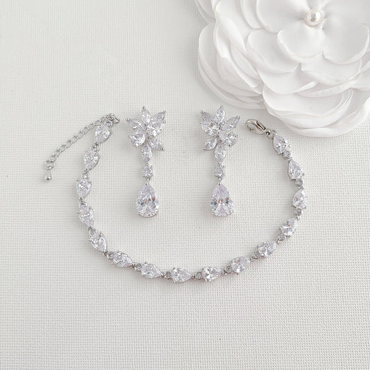 Wedding Earrings and Bracelet Set in Cubic Zirconia-Ivy