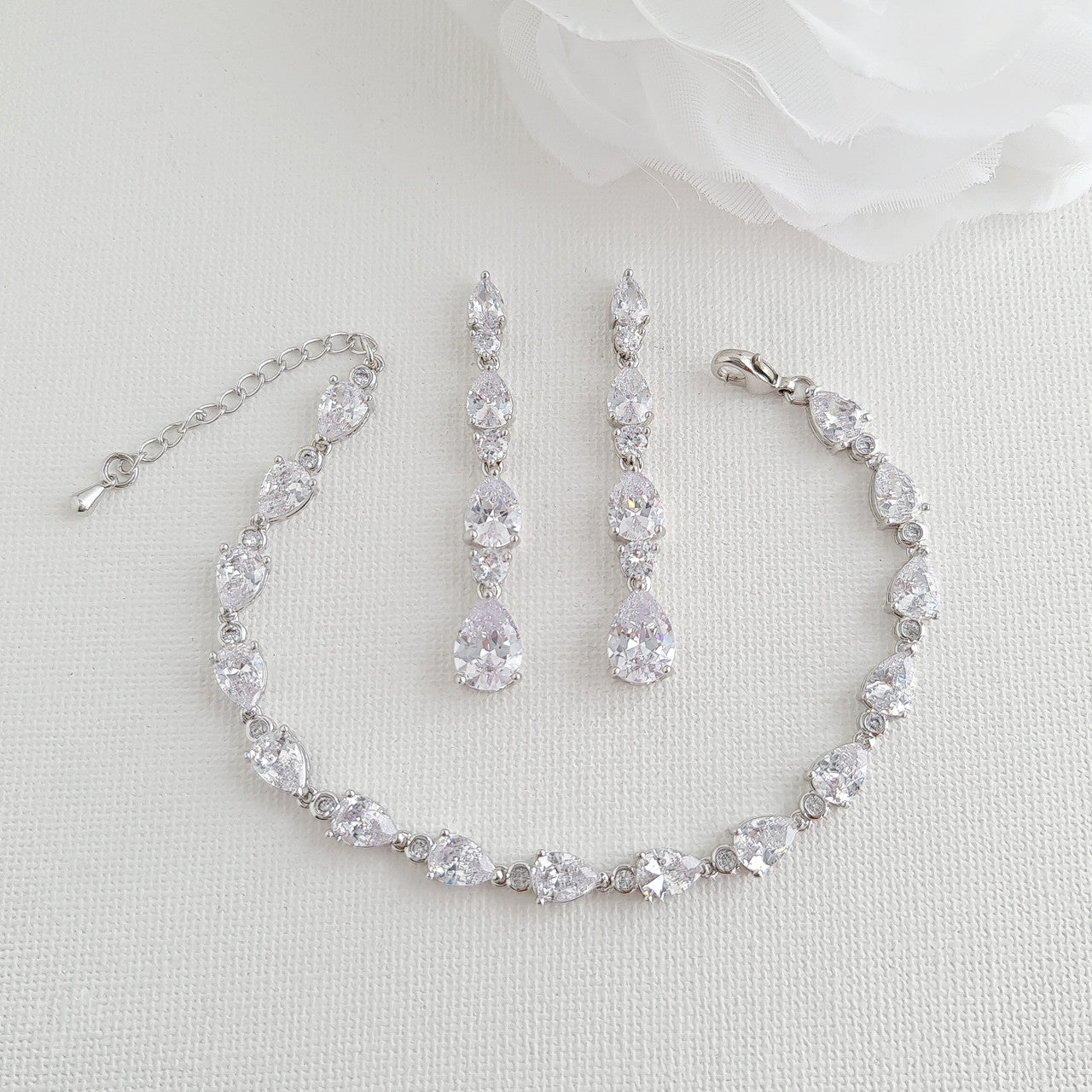 Slim Teardrop Jewelry Set for Brides- Hazel