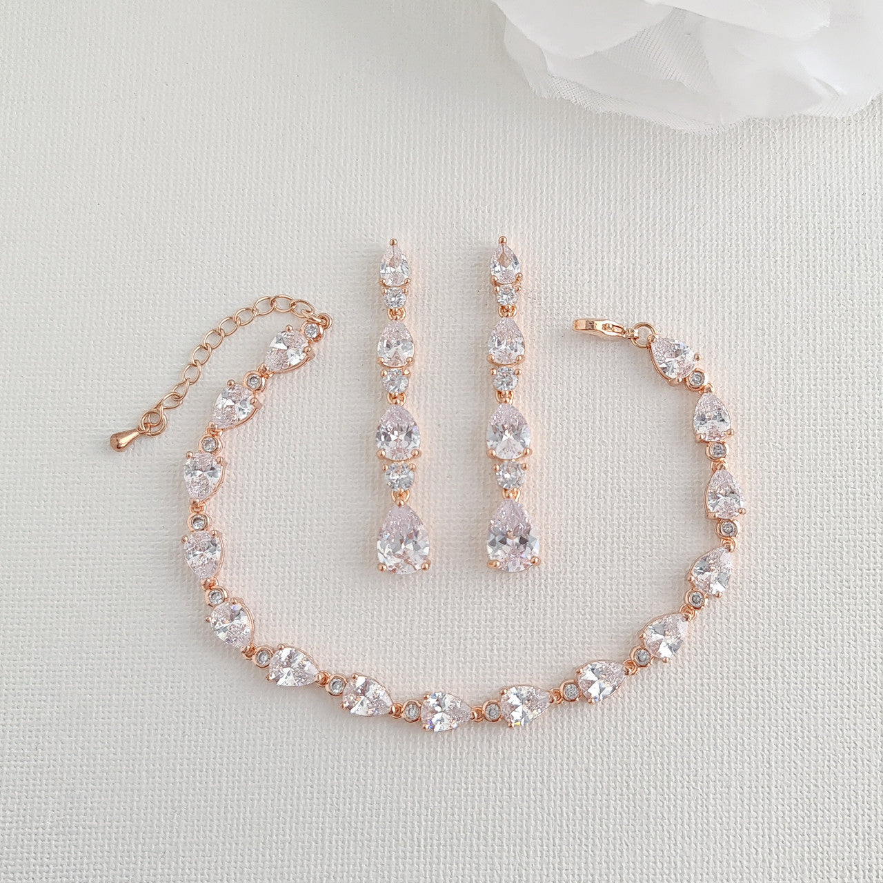 Jewelry Set in Rose Gold for Wedding with Small Teardrops -Hazel