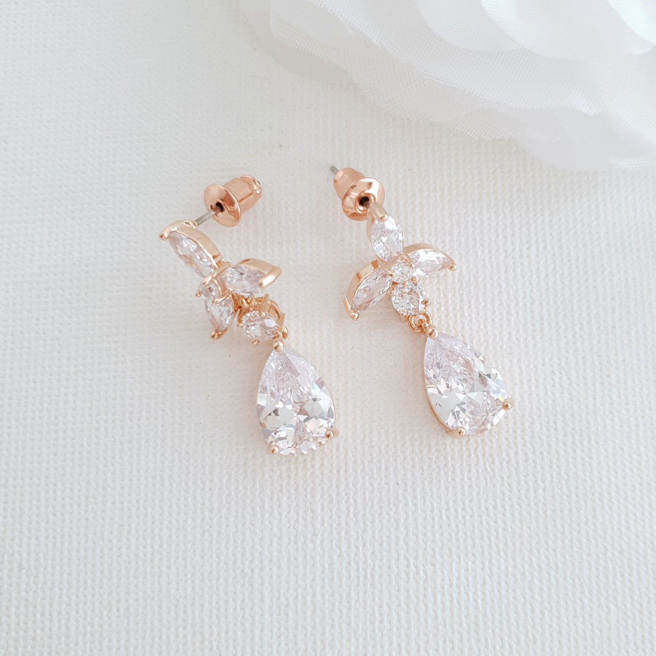 Rose Gold Flower Drop Earrings-Flora