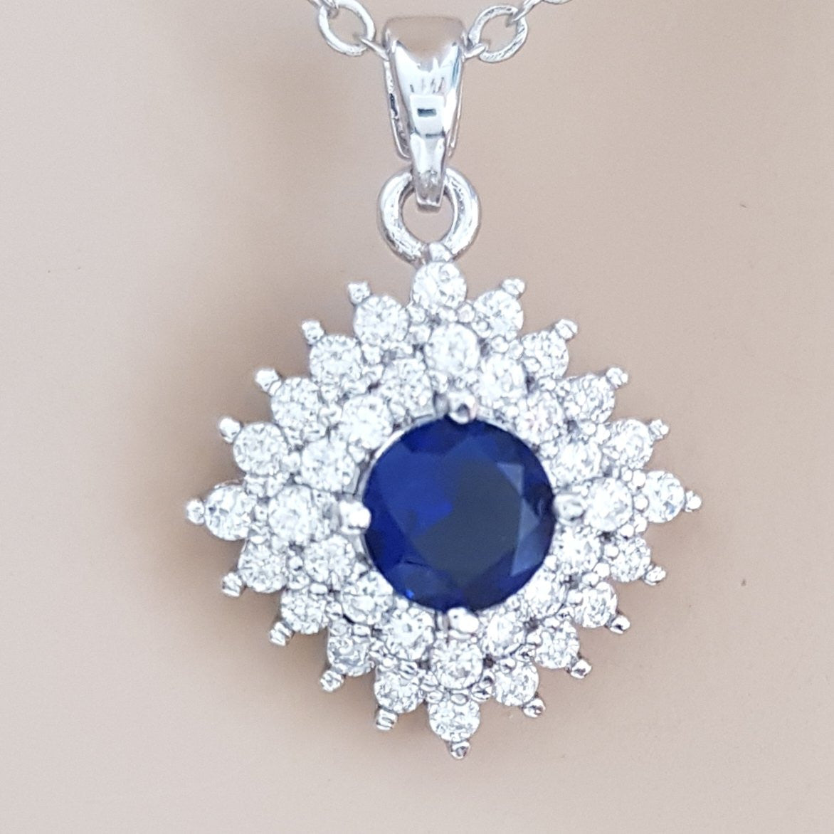 Blue and Silver Rhombus Pendant- Bright Blue