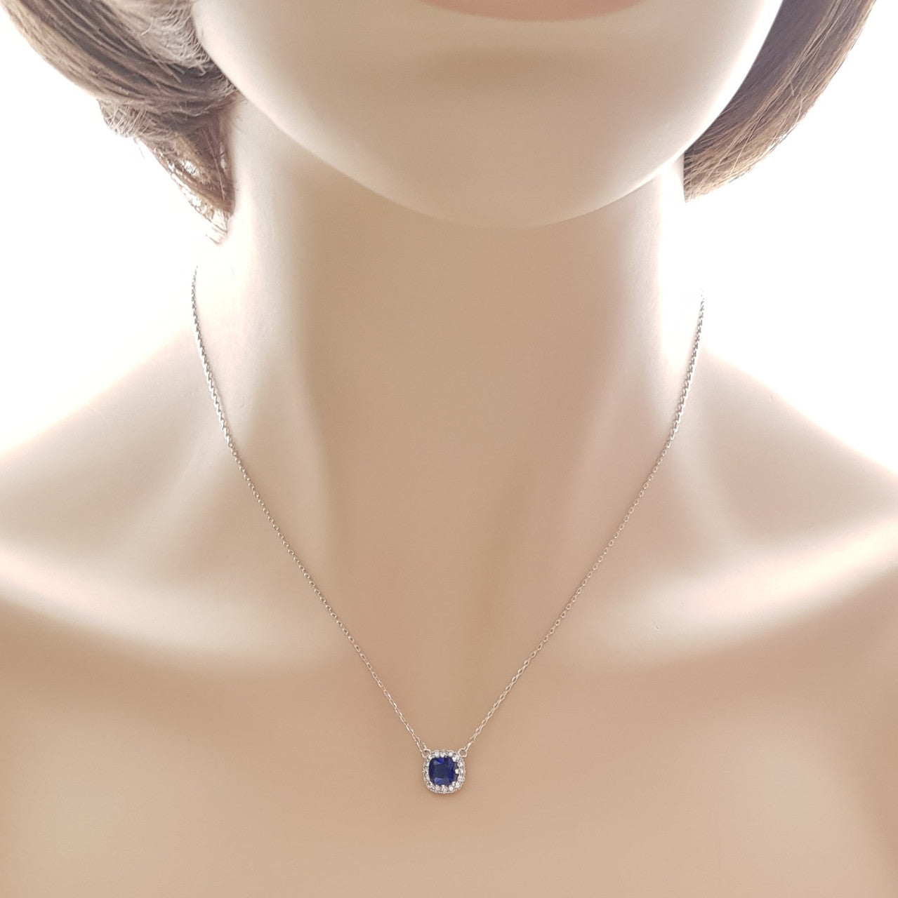 0.70 Carat Cushion Cut Blue Sapphire & Diamond Halo Necklace Pendant -  Sarkisians Jewelry