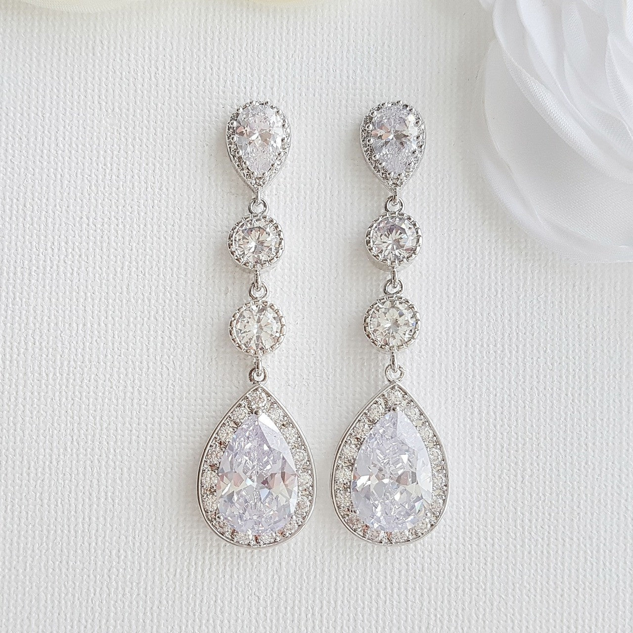 Long Bride Earrings Silver- Evana