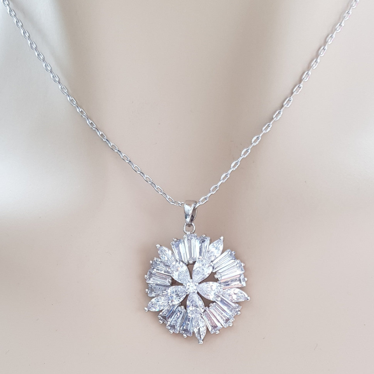 Round Flower Pendant with Cubic Zirconia-Buttercup