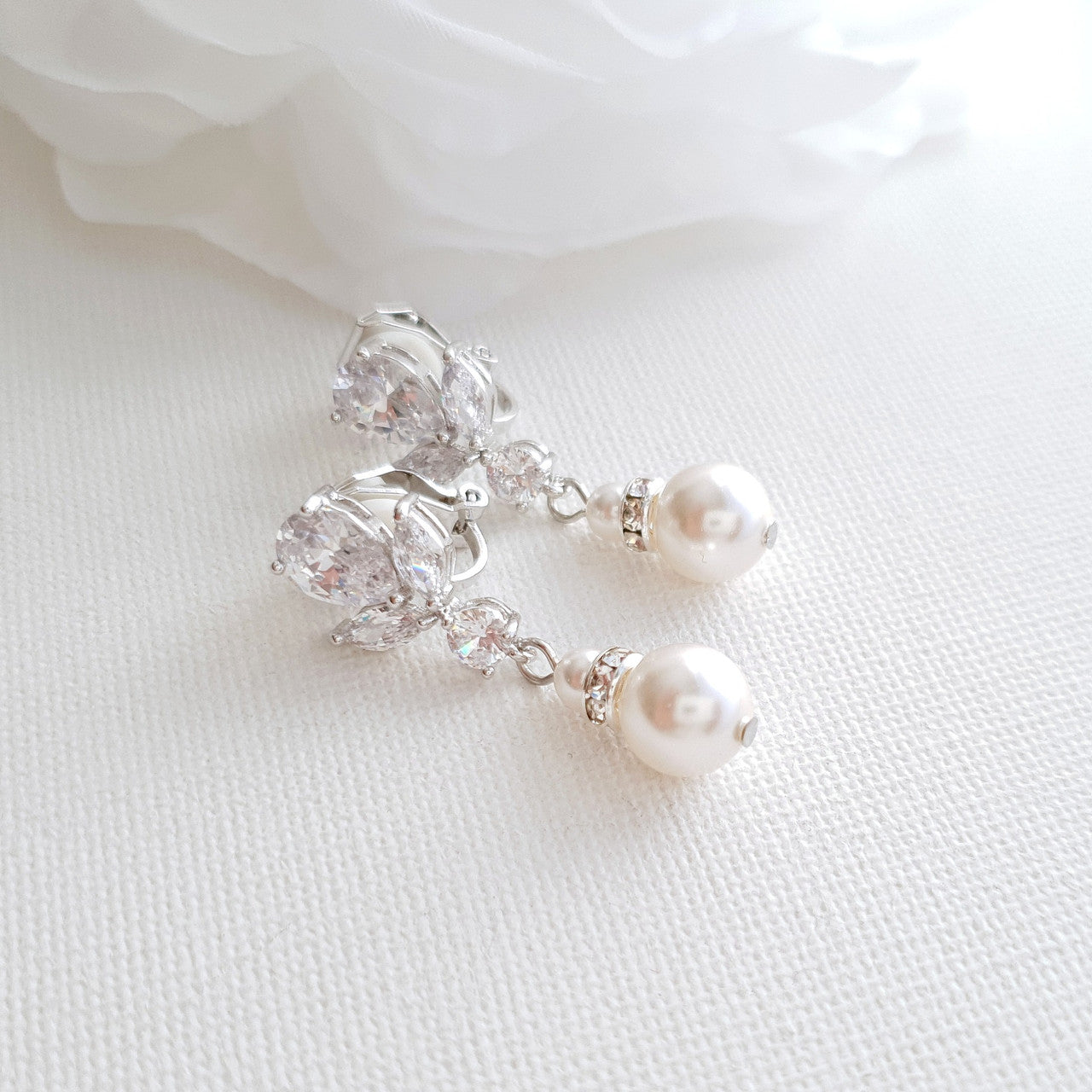 Dainty Pearl Drop Clip On Earrings-Nicole