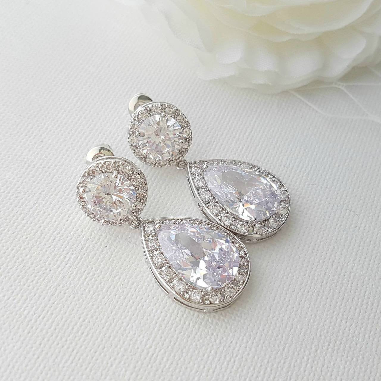 Silver Drop Earrings for Formal and Weddings- Poetry Designs