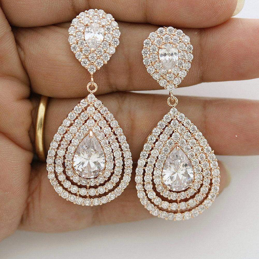 Drop Earrings for Brides Rose Gold-Etta