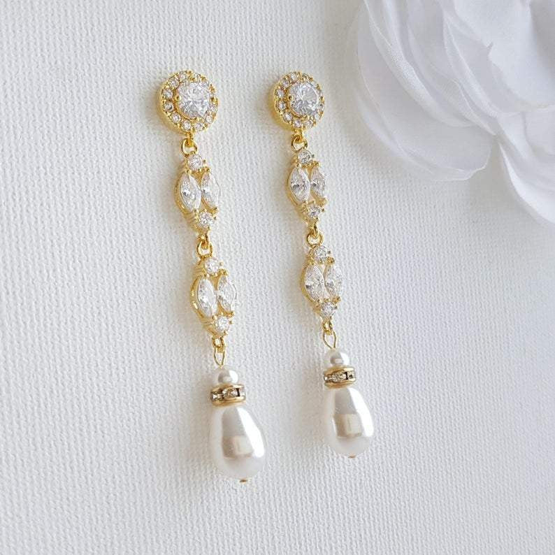 Long Clip on Earrings and Necklace Jewellery Set for Weddings-Hayley