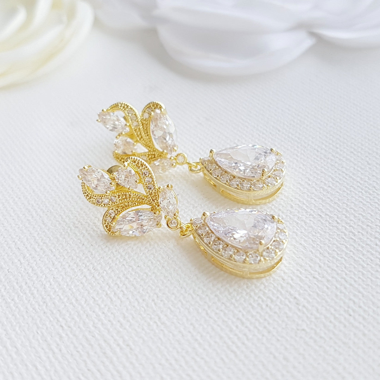 Pink Gold Bridal Earrings-Wavy