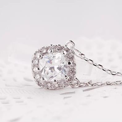 Silver Square Cubic Zirconia Pendant-Azure Clear