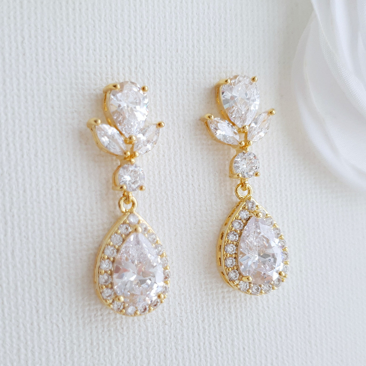 Rose Gold Drop Wedding Earrings-Emma