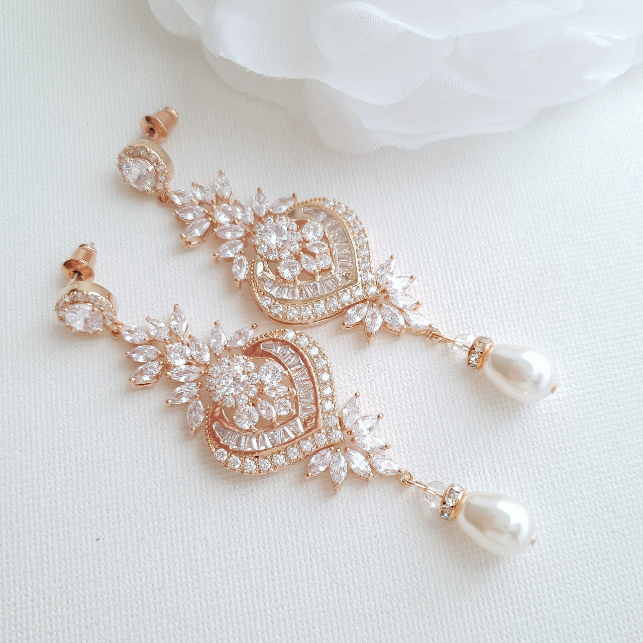 Statement Bridal Earrings In rose gold- Poetry Designs