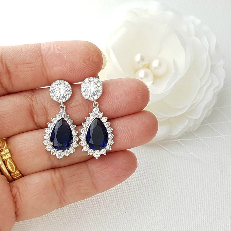 Blue and Gold Clip On Earrings for Brides-Aoi