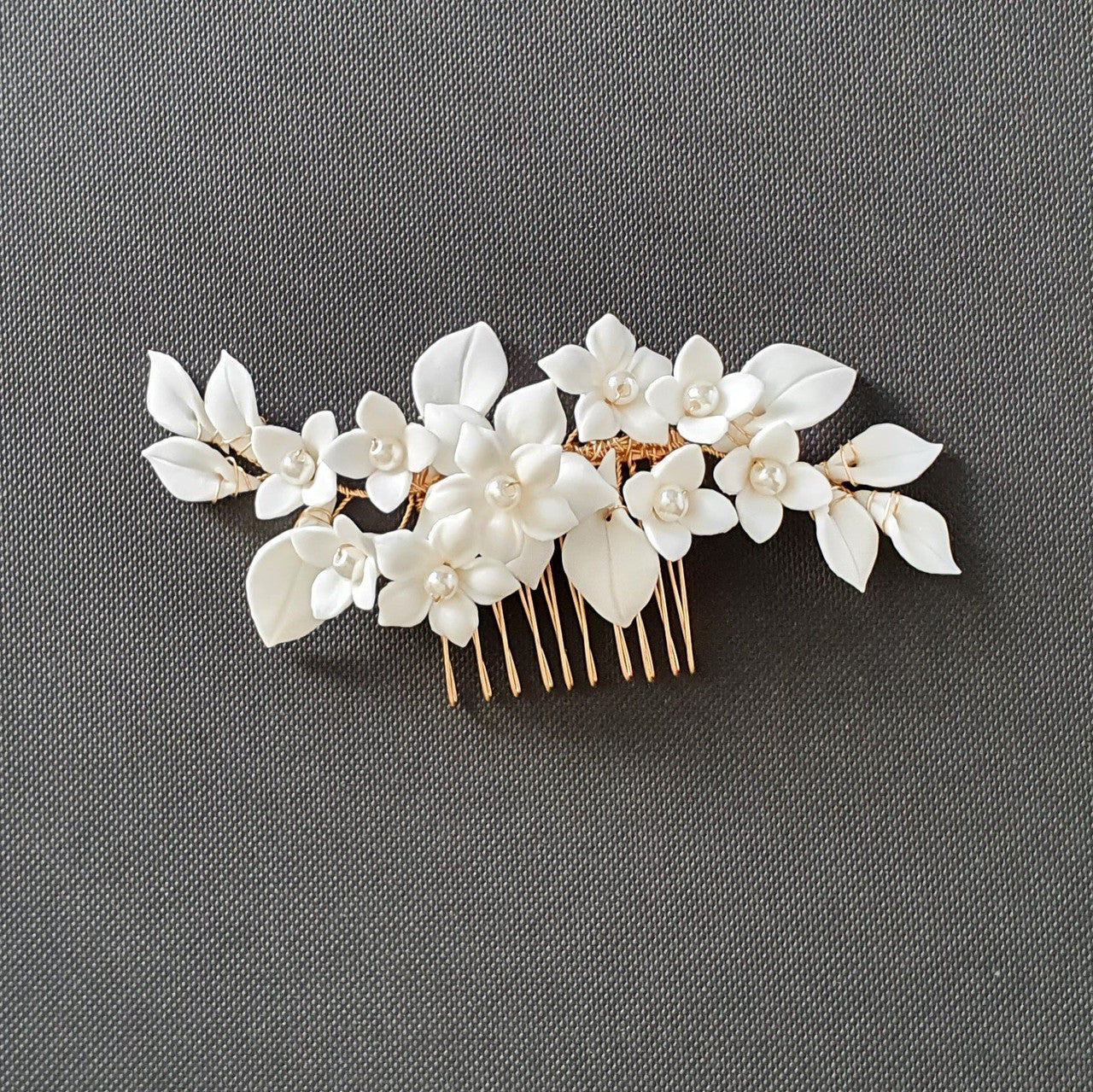 Floral Hair Comb For Brides in Rose Gold- Snow Drops